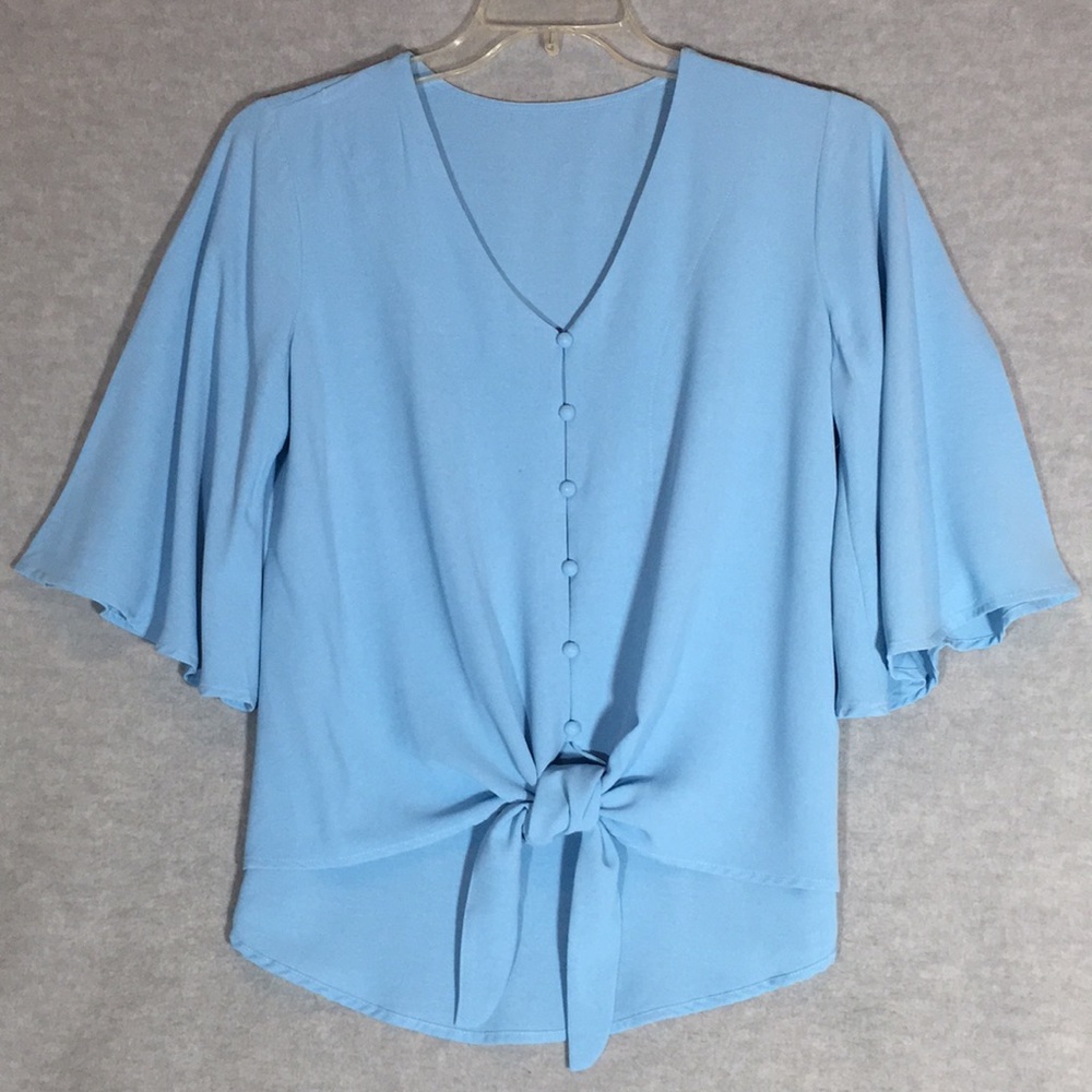 IKEVAN Oversized Relaxed Fit Versatile Wrinkle Resistant Packable Tie Front Top